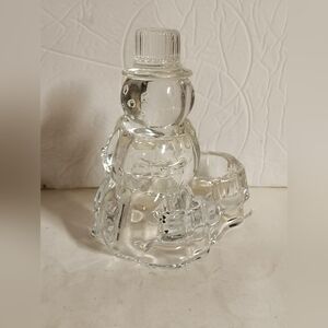 Snowman Tealight Candle Holder 24% Lead Crystal Vintage Made In USA 6"